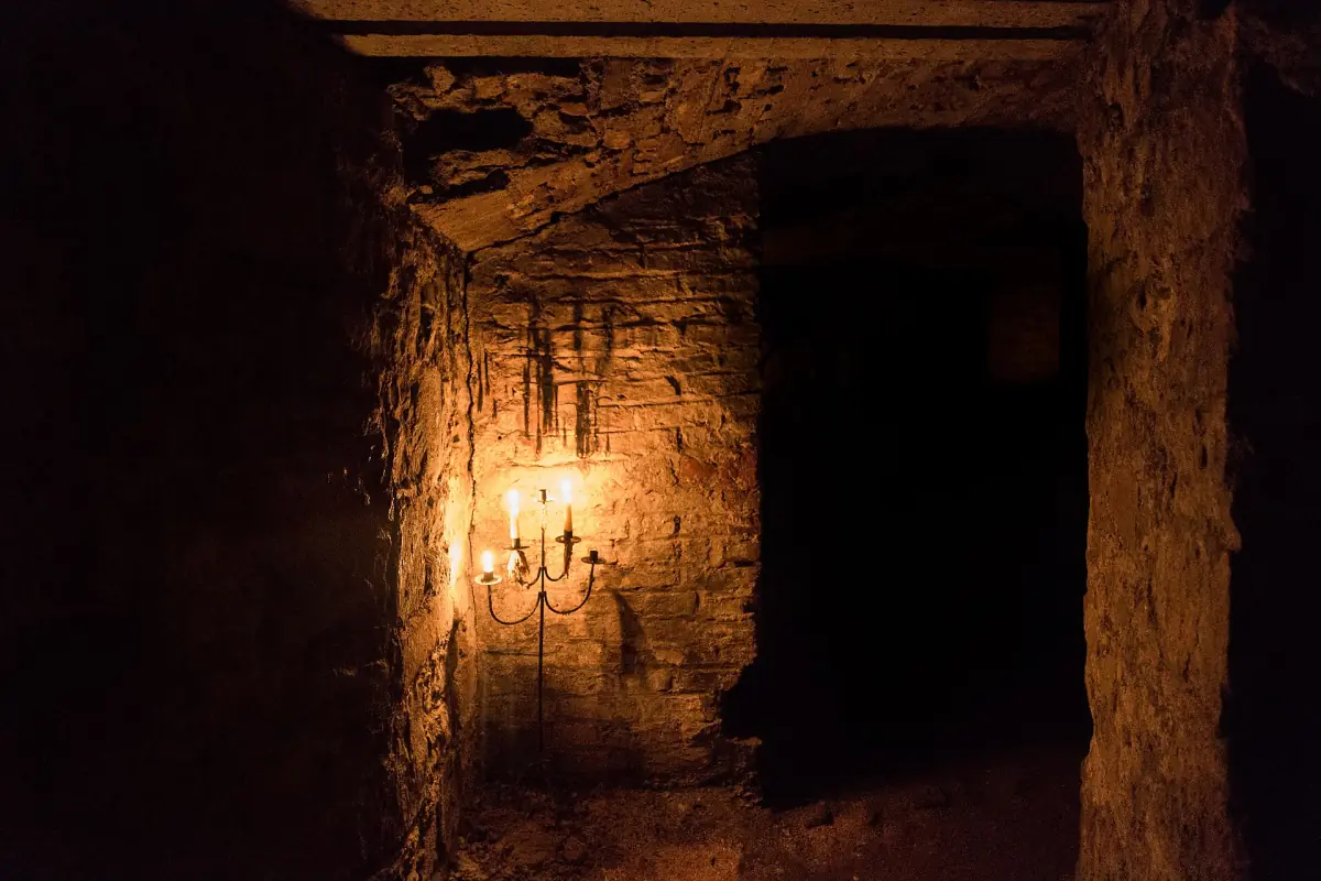 A candlelit chamber in the Edinburgh Vaults