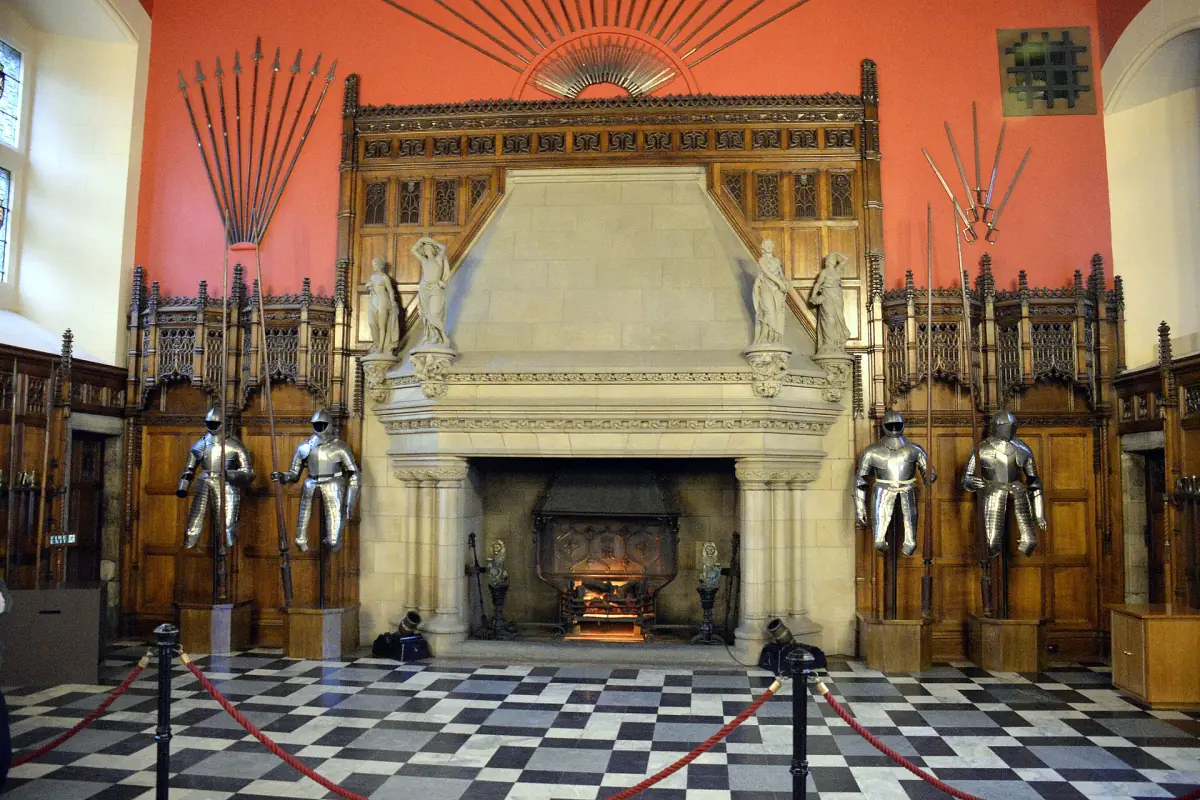 The Great Hall with its fireplace and armour