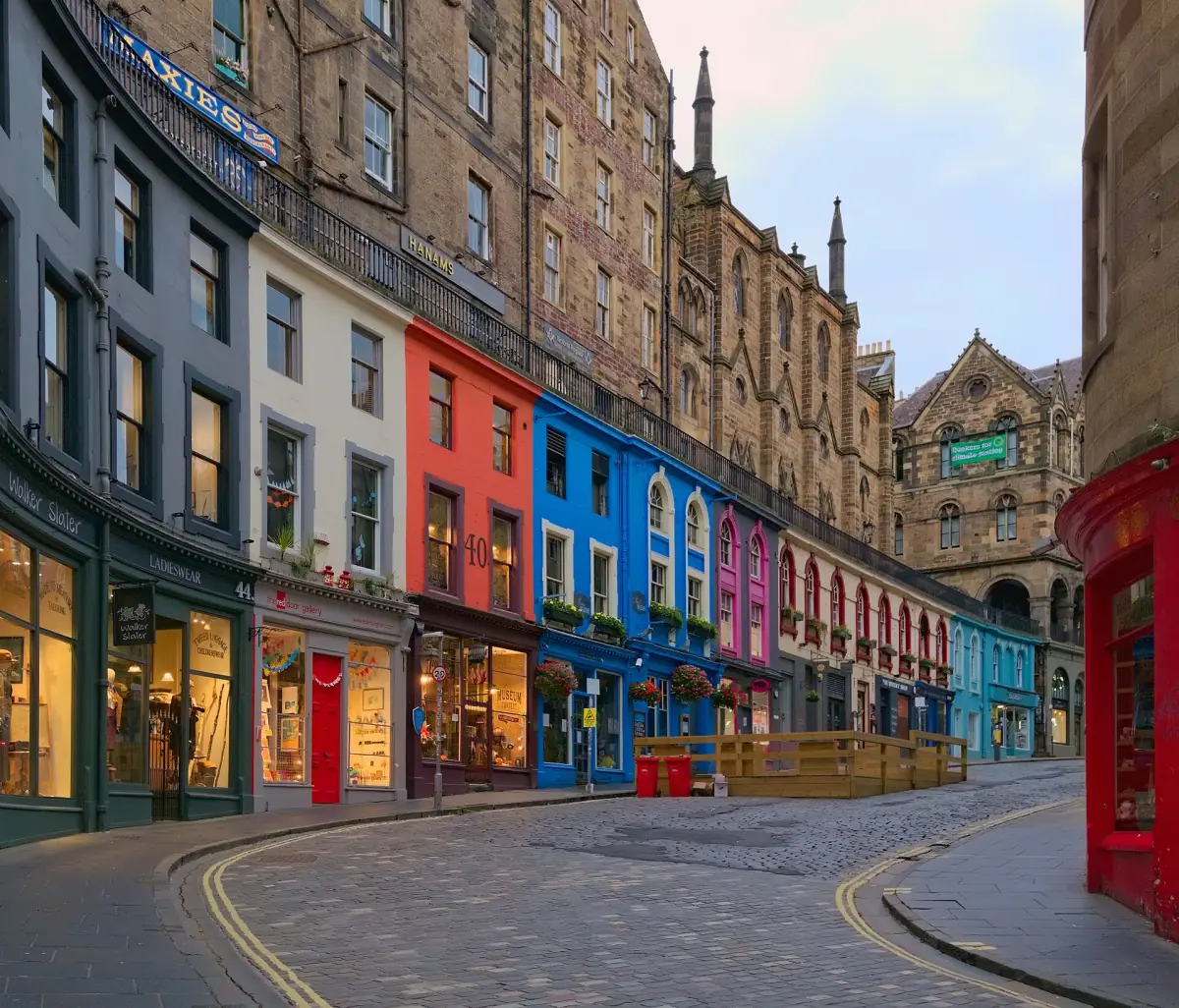 Victoria Street with its coloured shopfronts